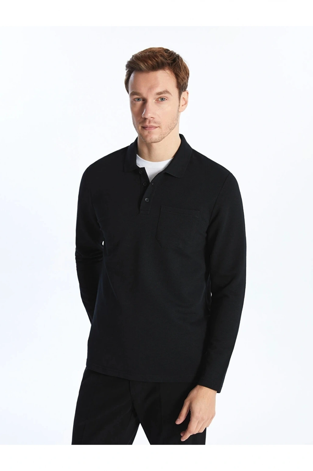 LCWAIKIKI Classic SİYAH Polo Yaka Uzun Kollu Erkek Sweatshirt