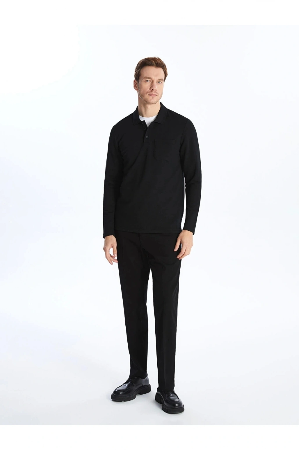 LCWAIKIKI Classic SİYAH Polo Yaka Uzun Kollu Erkek Sweatshirt