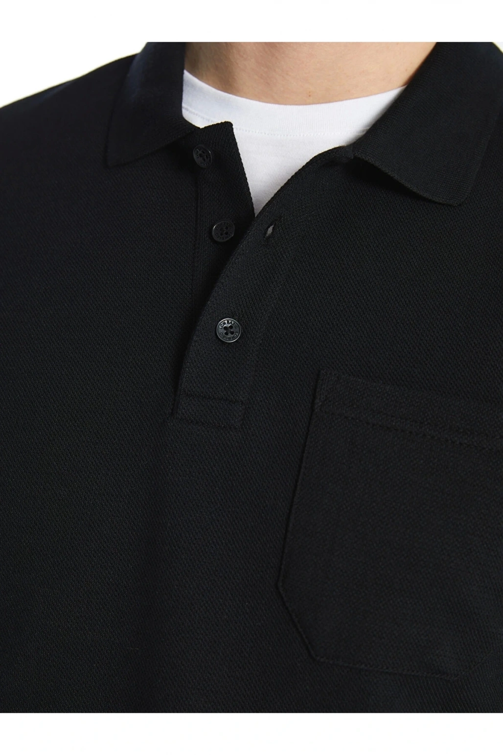 LCWAIKIKI Classic SİYAH Polo Yaka Uzun Kollu Erkek Sweatshirt