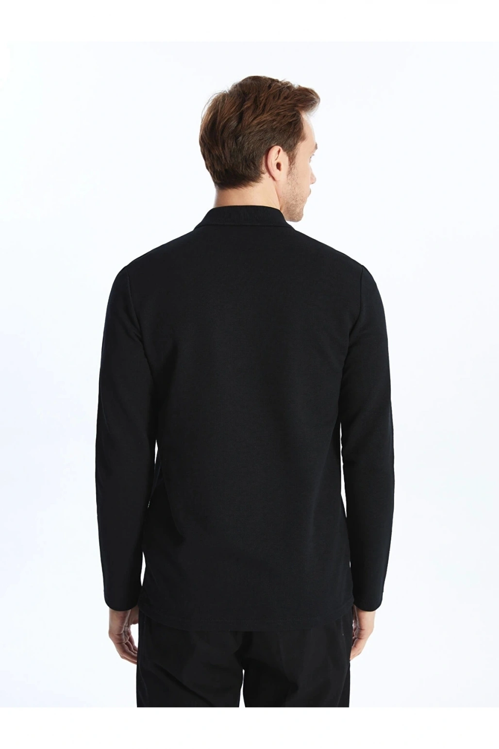 LCWAIKIKI Classic SİYAH Polo Yaka Uzun Kollu Erkek Sweatshirt