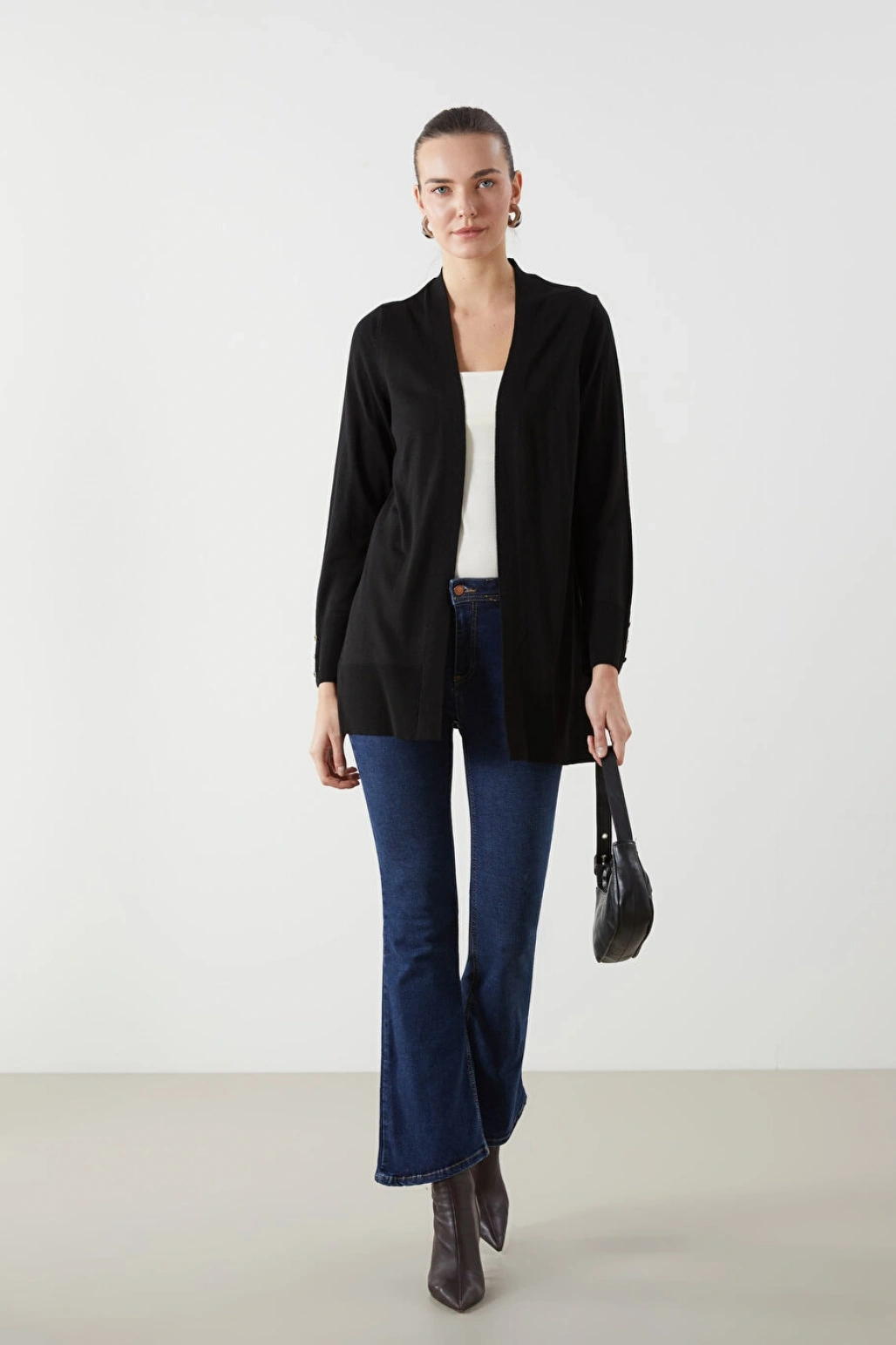 LCWAIKIKI Classic Siyah Şal Yaka Kadın Triko Hırka