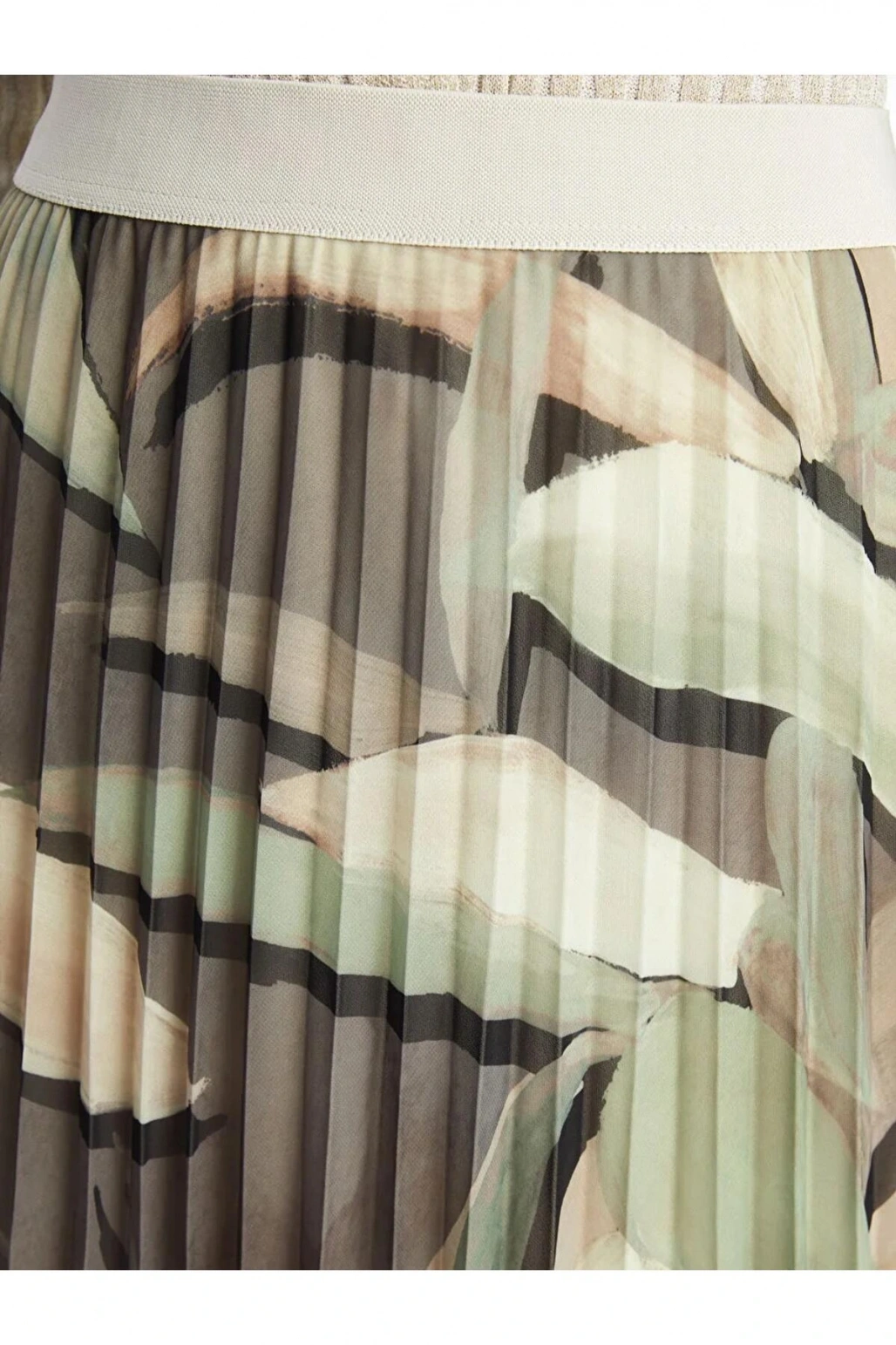 LCWAIKIKI Classic Yeşil Beli Lastikli Desenli Pileli Kadın Etek