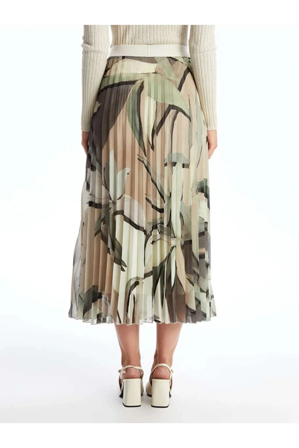 LCWAIKIKI Classic Yeşil Beli Lastikli Desenli Pileli Kadın Etek