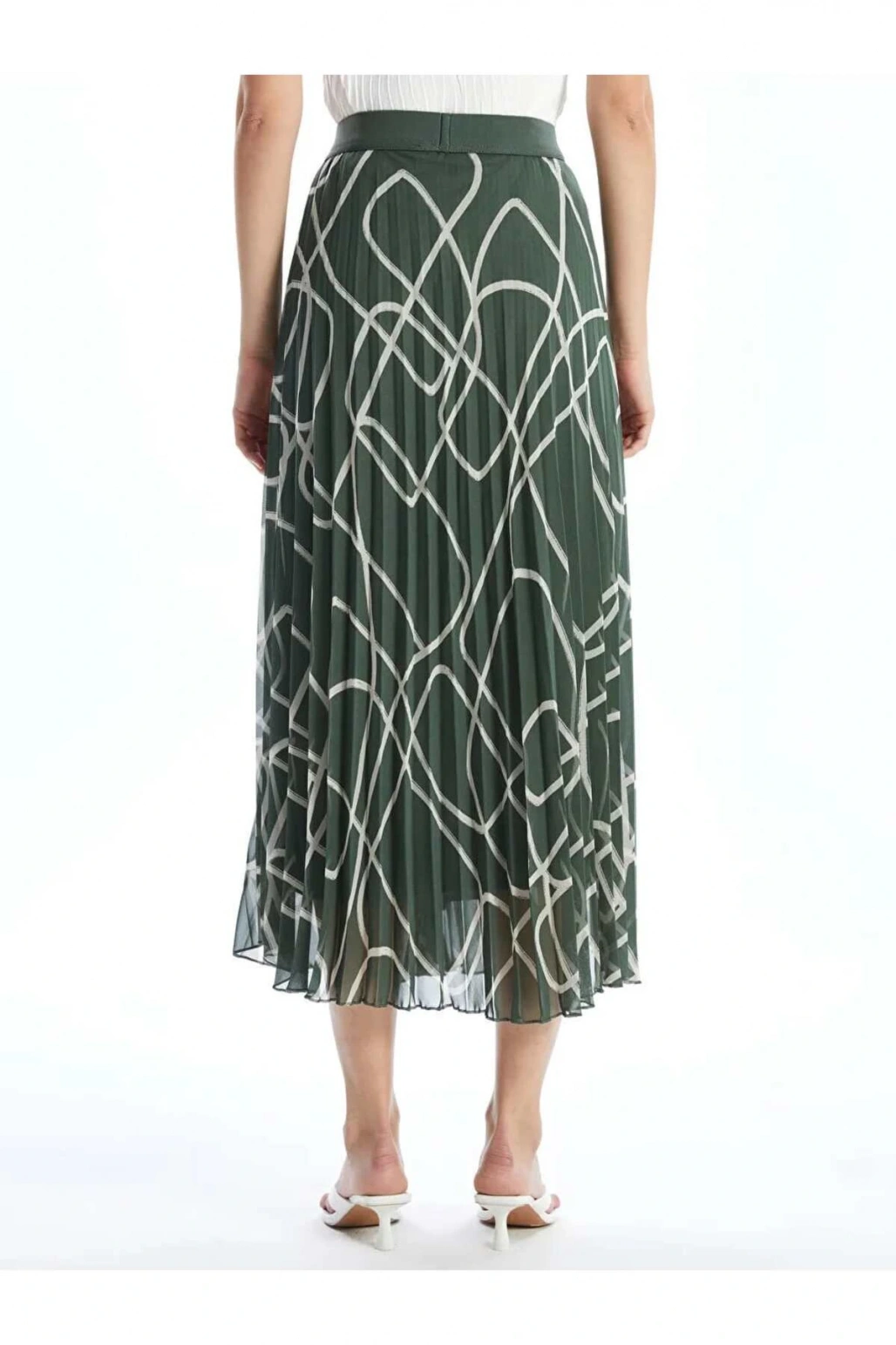 LCWAIKIKI Classic Yeşil Beli Lastikli Desenli Şifon Kadın Pileli Etek
