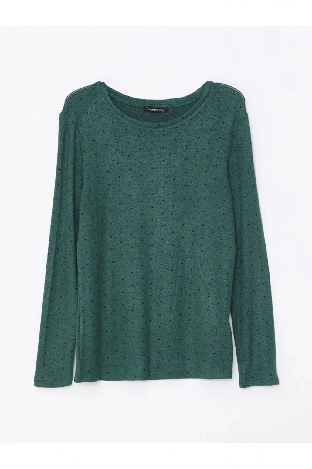 LCWAIKIKI Classic Yeşil Bisiklet Yaka Puantiyeli Kadın Tişört