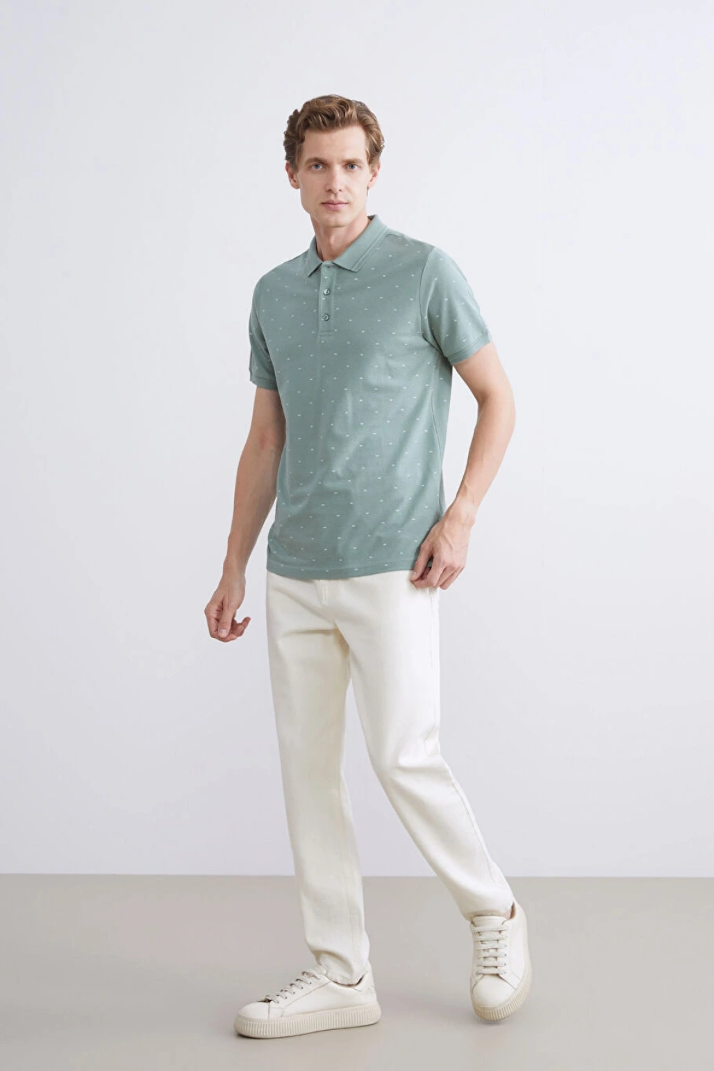 LCWAIKIKI Classic Yeşil Polo Yaka Desenli Pike Erkek Tişört