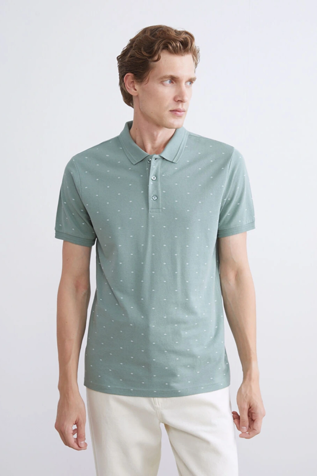 LCWAIKIKI Classic Yeşil Polo Yaka Desenli Pike Erkek Tişört