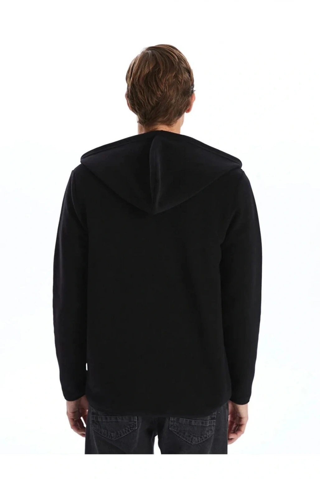 LCWAIKIKI ClassicSiyah Kapüşonlu Uzun Kollu Erkek Fermuarlı Sweatshirt