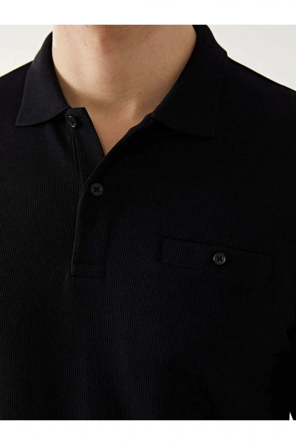 LCWAIKIKI ClassicSiyah Polo Yaka Uzun Kollu Erkek Sweatshirt