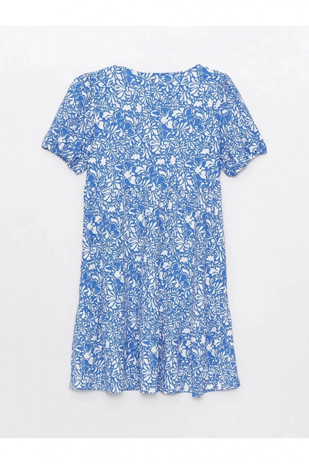 LCWAIKIKI Maternity Mavi Bisiklet Yaka Çiçekli Kısa Kollu Hamile Elbise