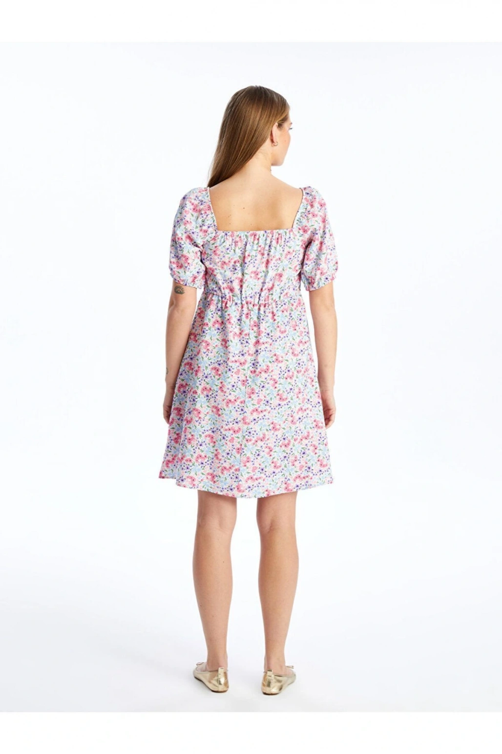 LCWAIKIKI Maternity V Yaka Çiçekli Kısa Kollu Hamile Elbise