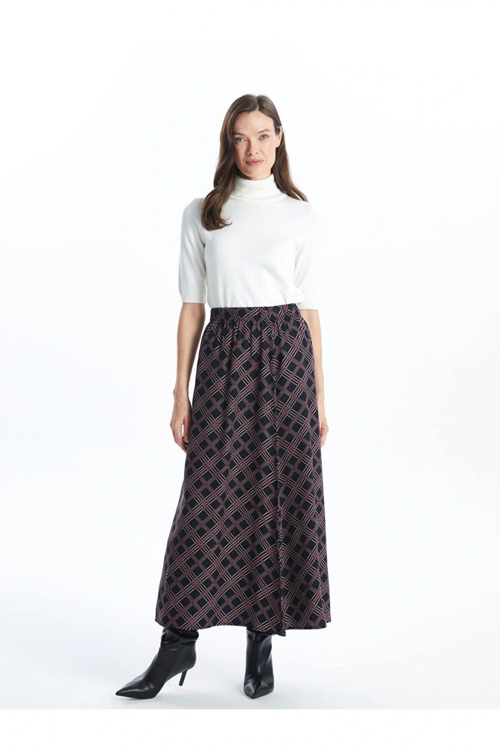 Lcwk Beli Lastikli Desenli Kadın Etek