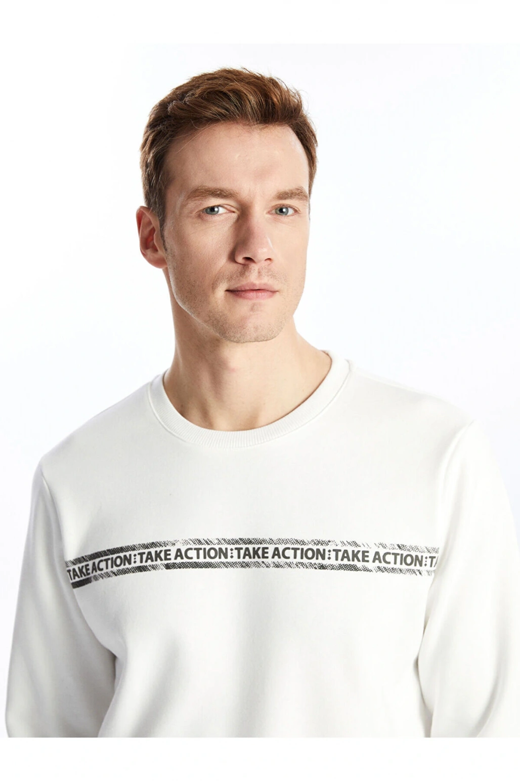 Lcwk Bisiklet Yaka Uzun Kollu Baskılı Erkek Kalın Sweatshirt