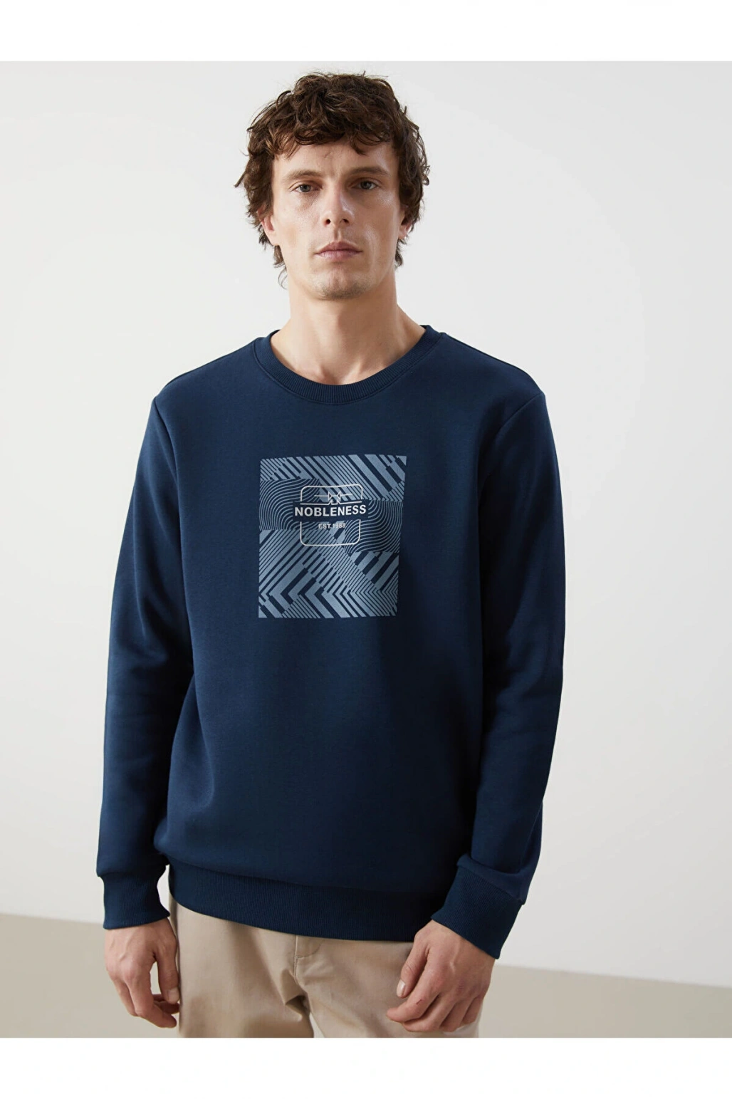 LCWK Bisiklet Yaka Uzun Kollu Baskılı Erkek Kalın Sweatshirt