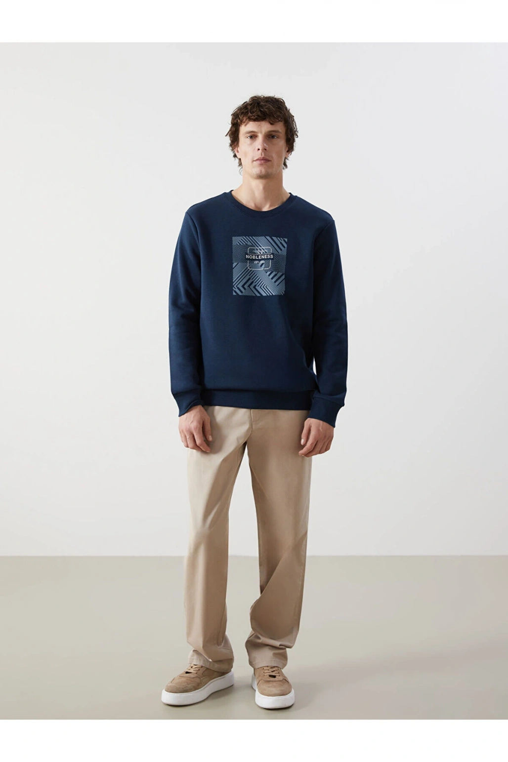 LCWK Bisiklet Yaka Uzun Kollu Baskılı Erkek Kalın Sweatshirt