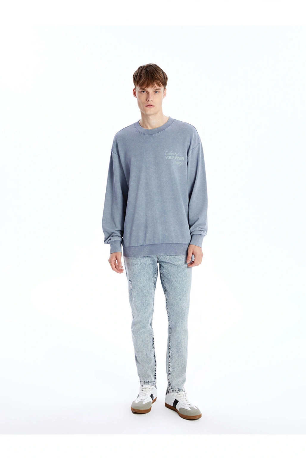 Lcwk Bisiklet Yaka Uzun Kollu Baskılı Erkek Sweatshirt