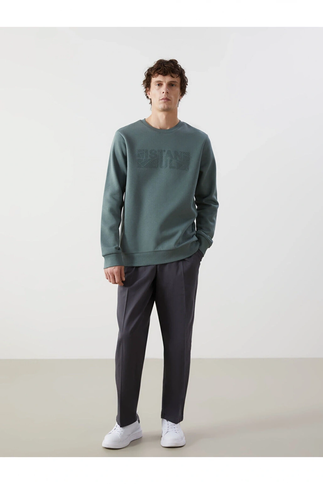 LCWK Bisiklet Yaka Uzun Kollu Baskılı Kalın Erkek Sweatshirt