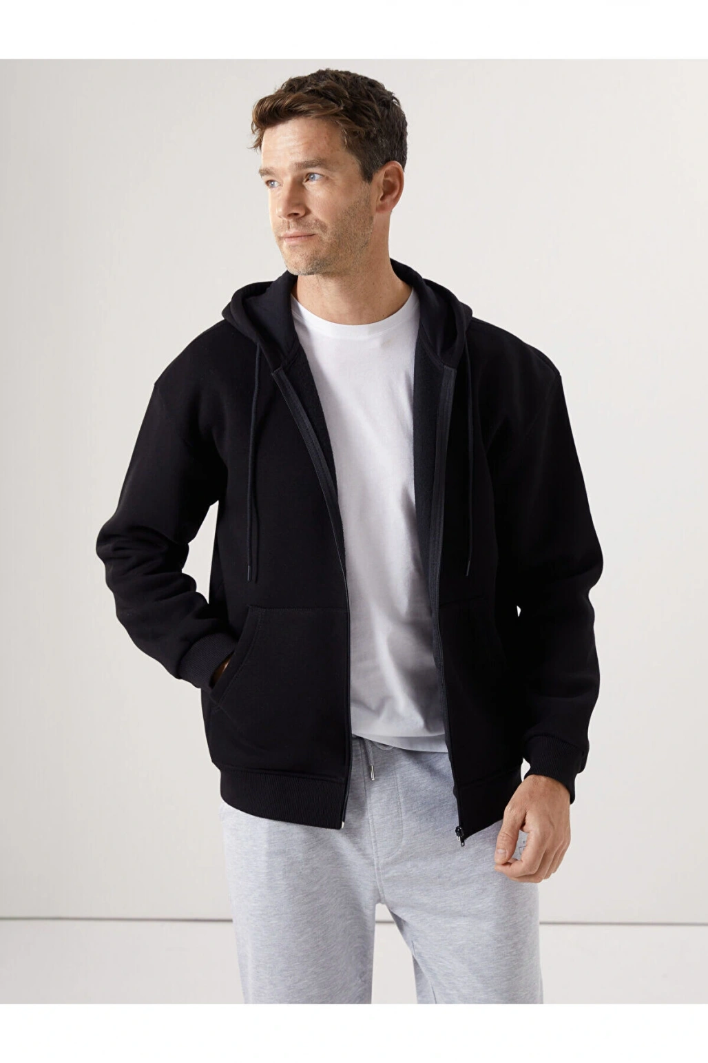 Lcwk Kapüşonlu Uzun Kollu Erkek Fermuarlı Sweatshirt