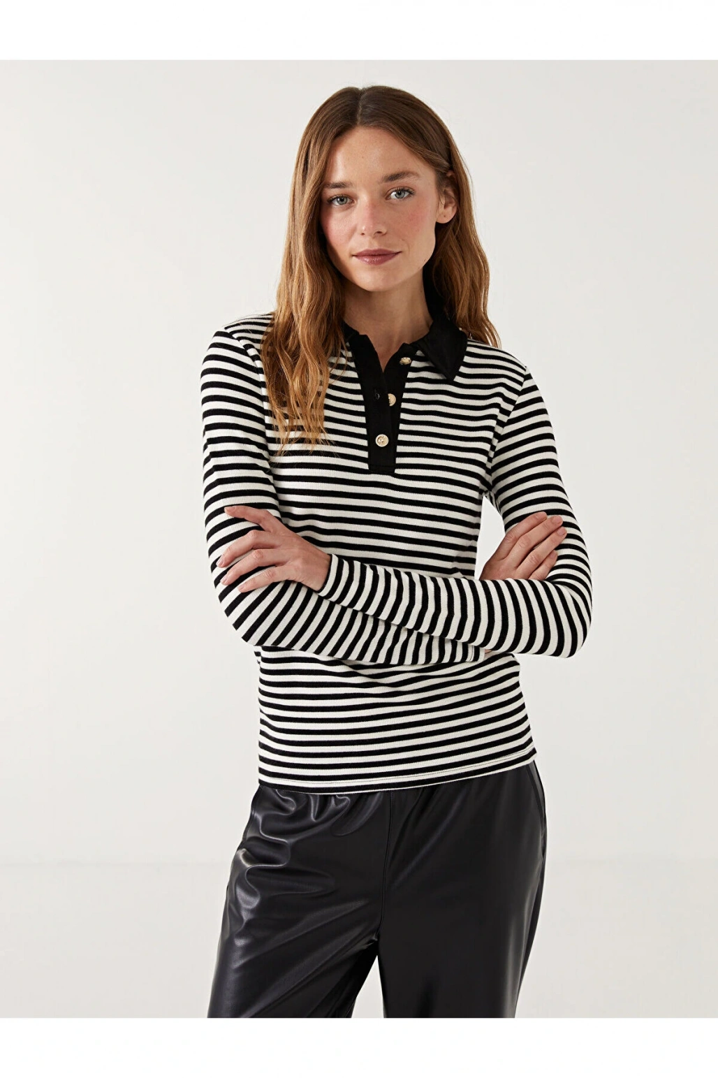 Lcwk Polo Yaka Çizgili Kadın Body