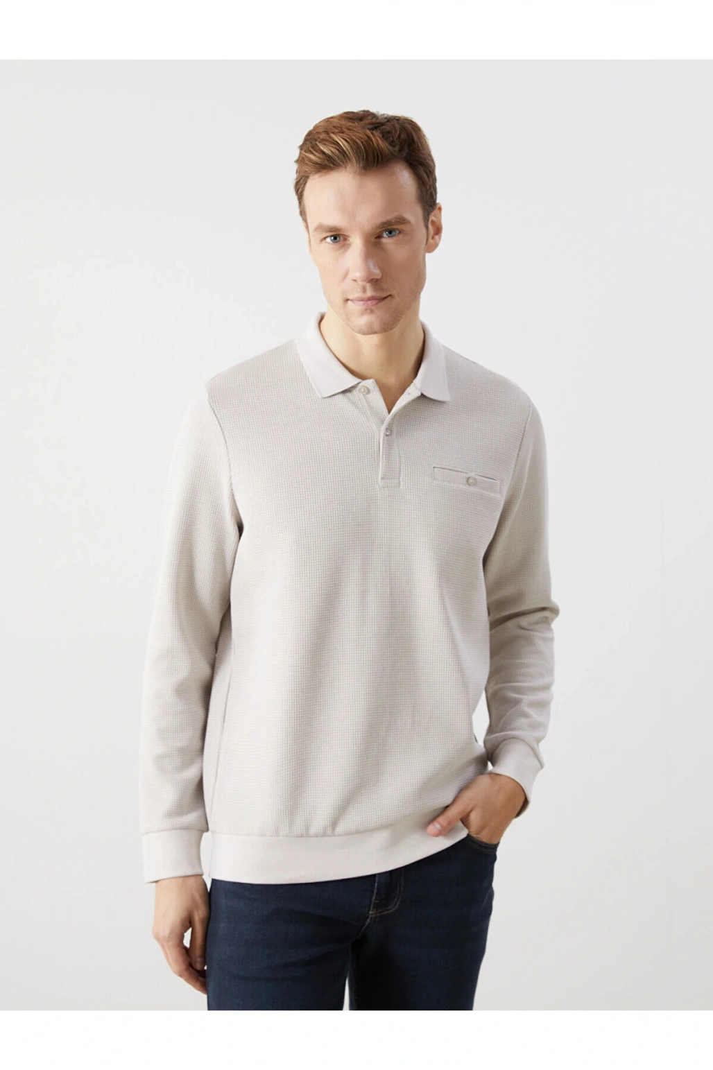 Lcwk Polo Yaka Uzun Kollu Erkek Sweatshirt