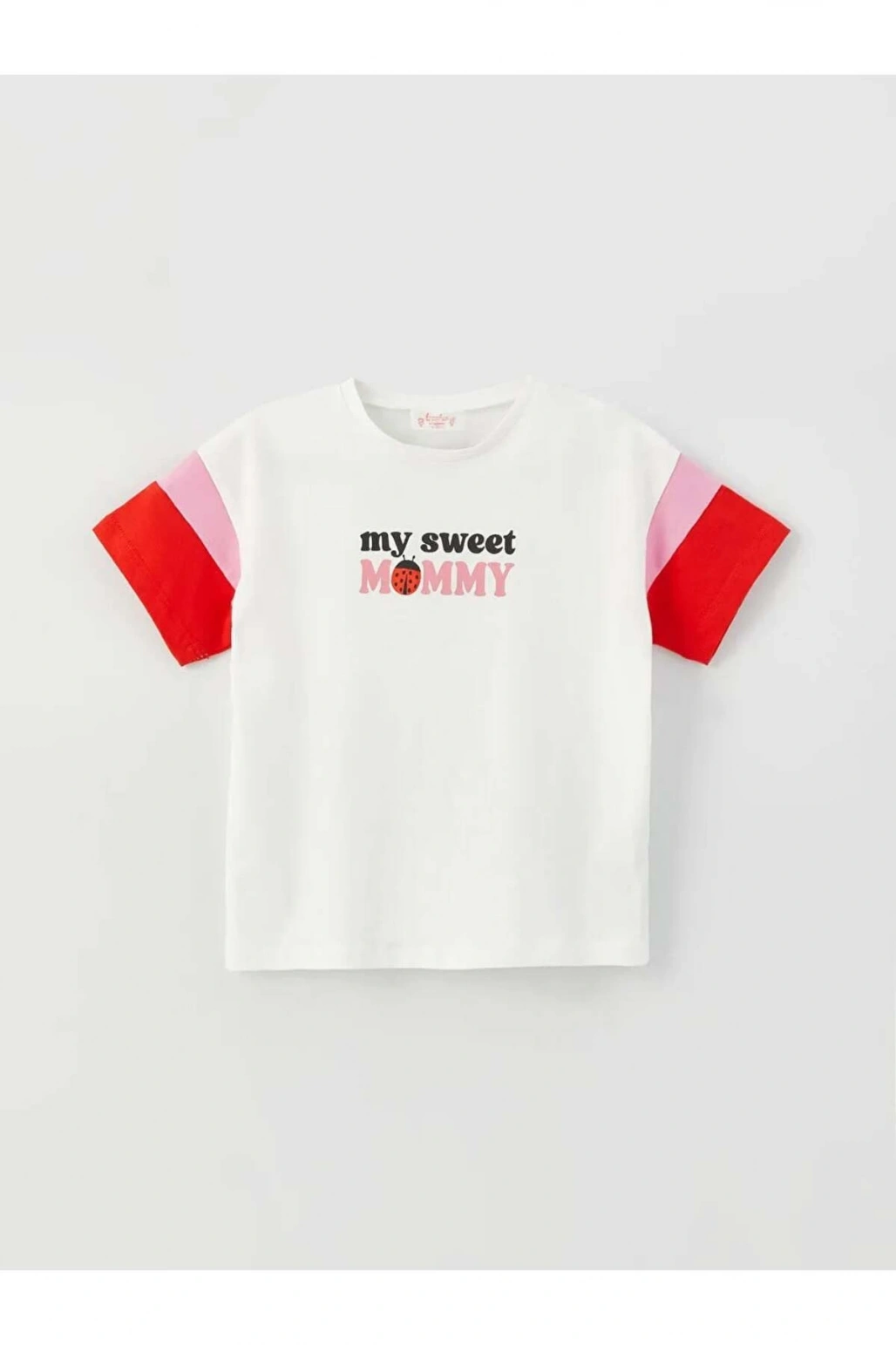 Linalin by Pelin Akil Ekru Bisiklet Yaka Kısa Kollu Baskılı Kız Bebek Tişört Anne Kız Kombini