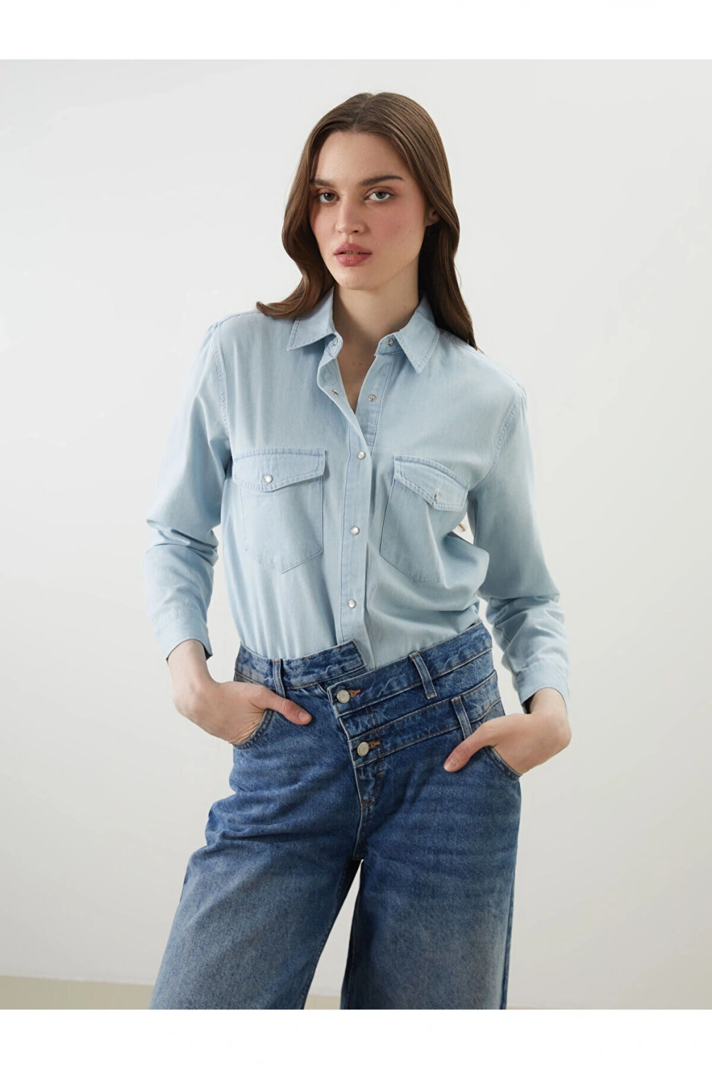 Loose Fit Kadın Jean Gömlek