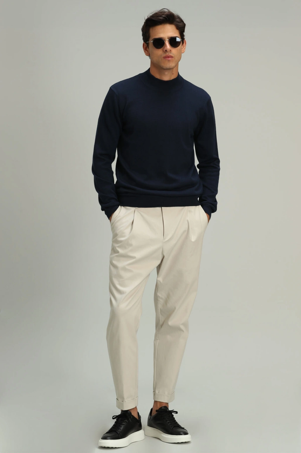 Lufian Fıla Yarım Balıkçı Erkek Kazak Gece Mavisi