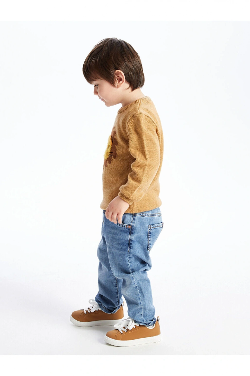 Lw - Bisiklet Yaka Uzun Kollu Desenli Erkek Bebek Triko Kazak