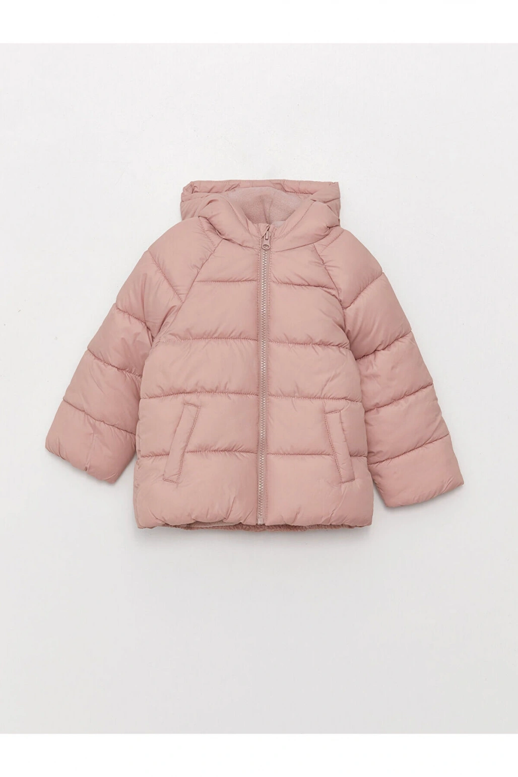 Lw - Kapüşonlu Uzun Kollu Basic Kız Bebek Fermuarlı Şişme Mont