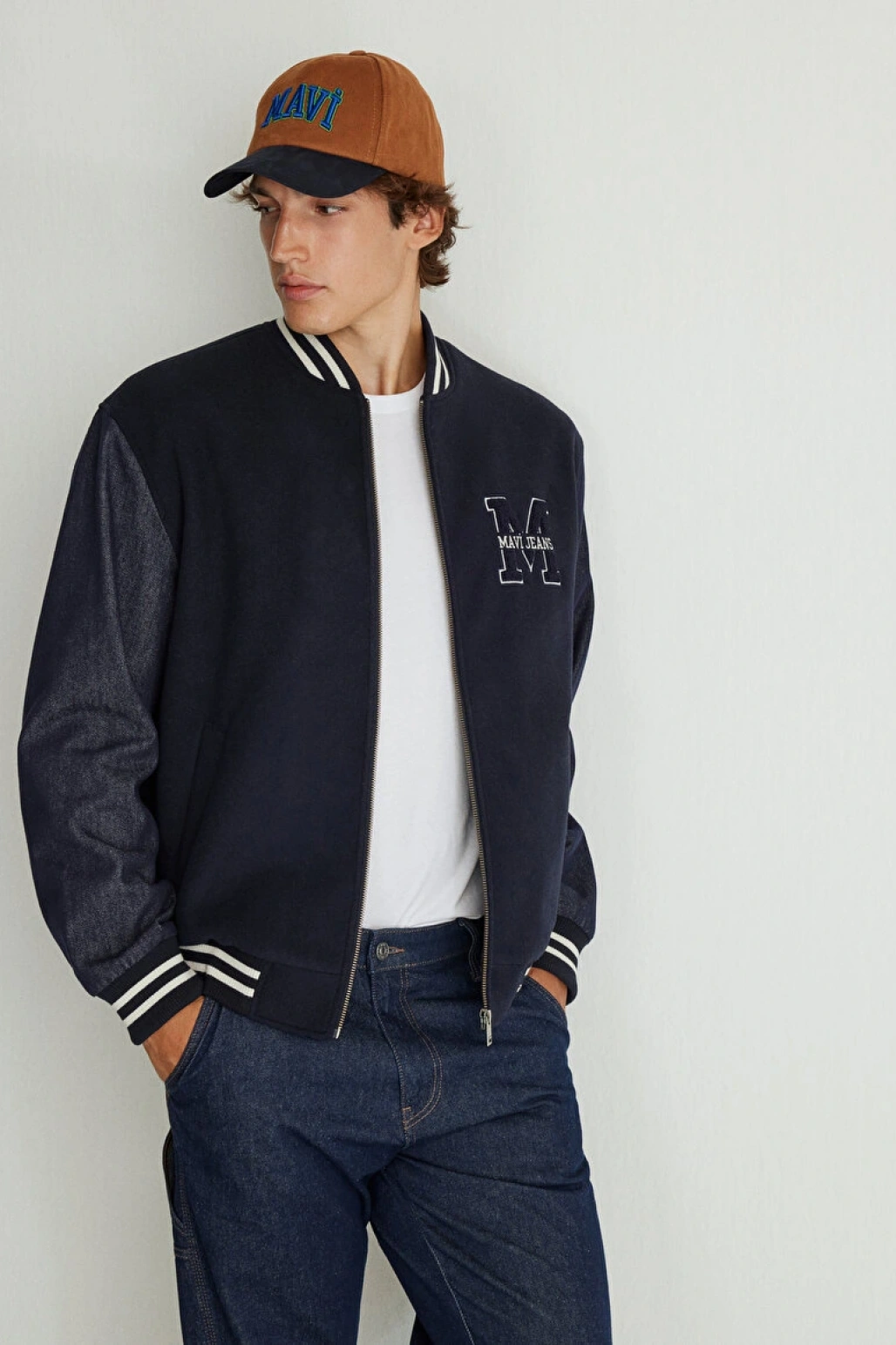 M BASKILI CEKET Gökyüzü Lacivert