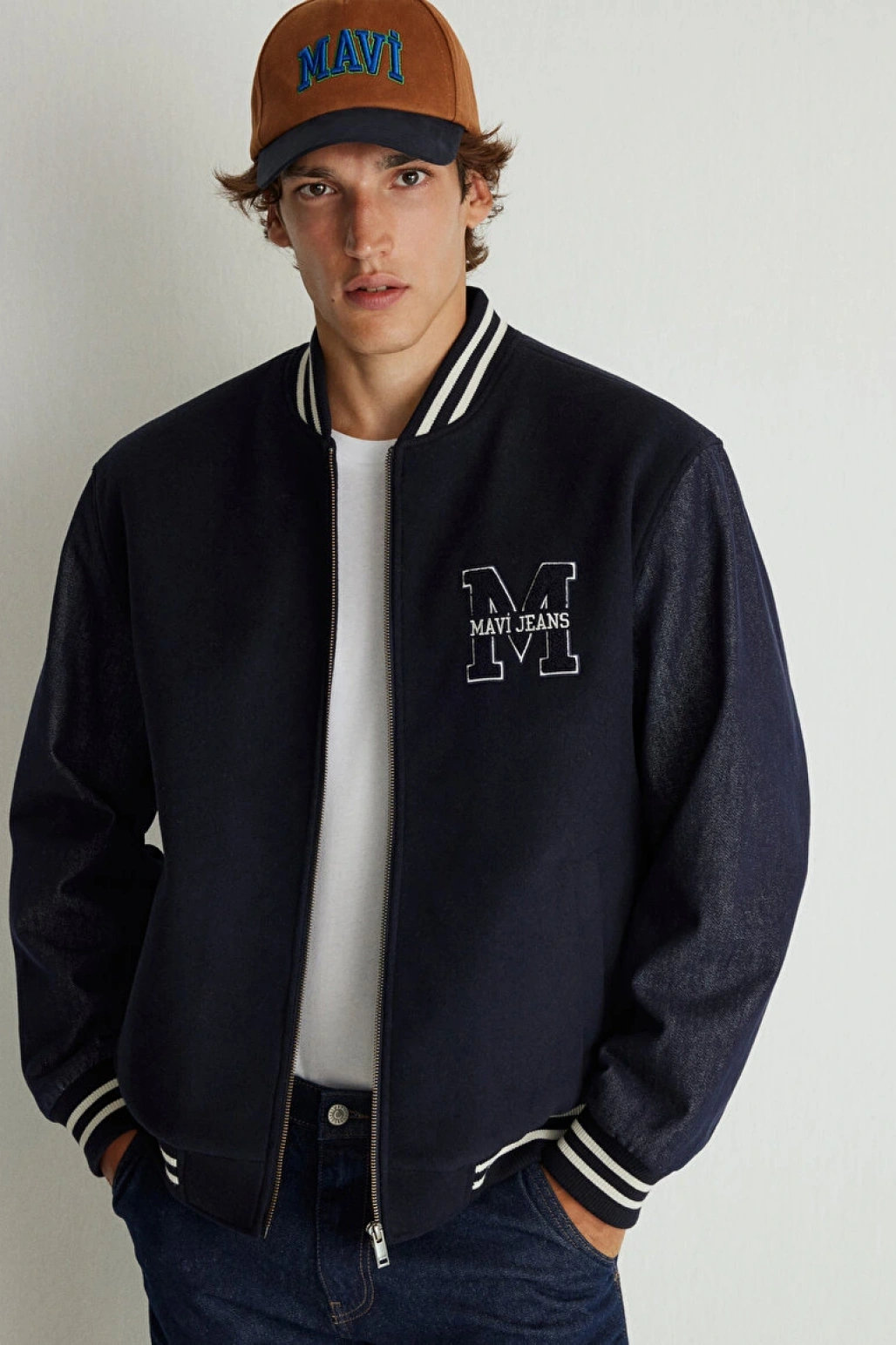 M BASKILI CEKET Gökyüzü Lacivert