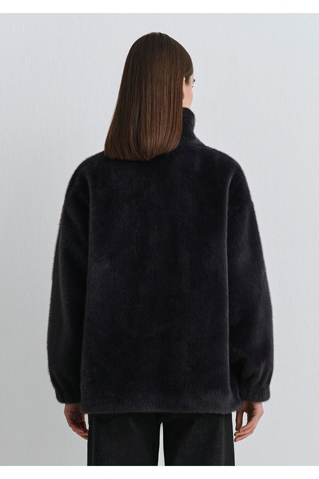 Mavi Antrasit Peluş Ceket Oversize / Geniş Kesim