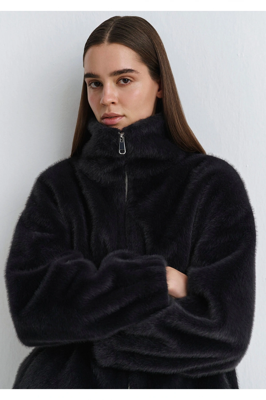 Mavi Antrasit Peluş Ceket Oversize / Geniş Kesim