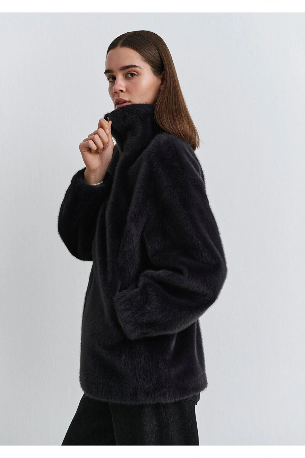 Mavi Antrasit Peluş Ceket Oversize / Geniş Kesim