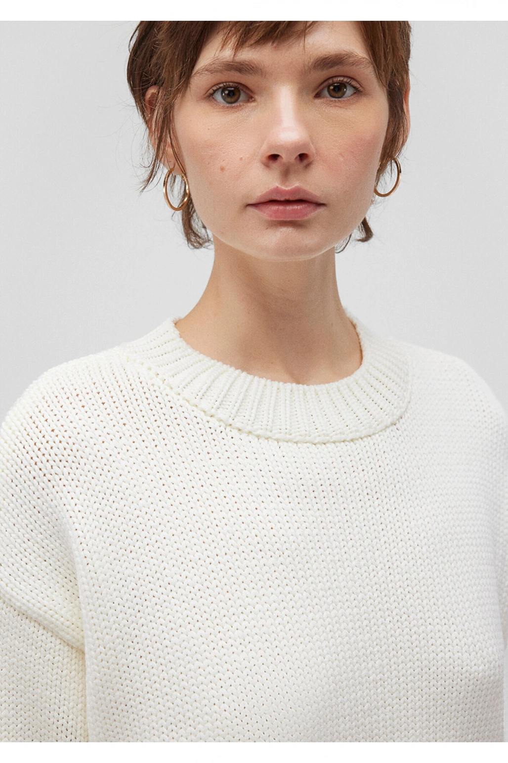 Mavi Bisiklet Yaka Beyaz Crop Kazak Regular Fit / Normal Kesim