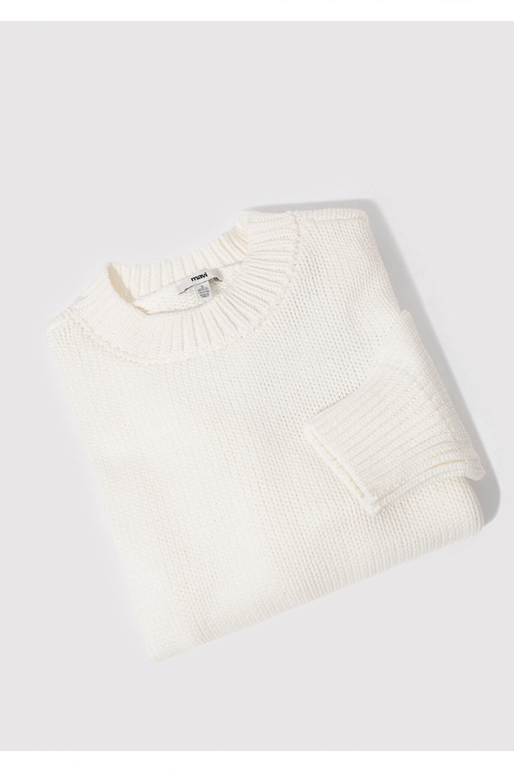 Mavi Bisiklet Yaka Beyaz Crop Kazak Regular Fit / Normal Kesim