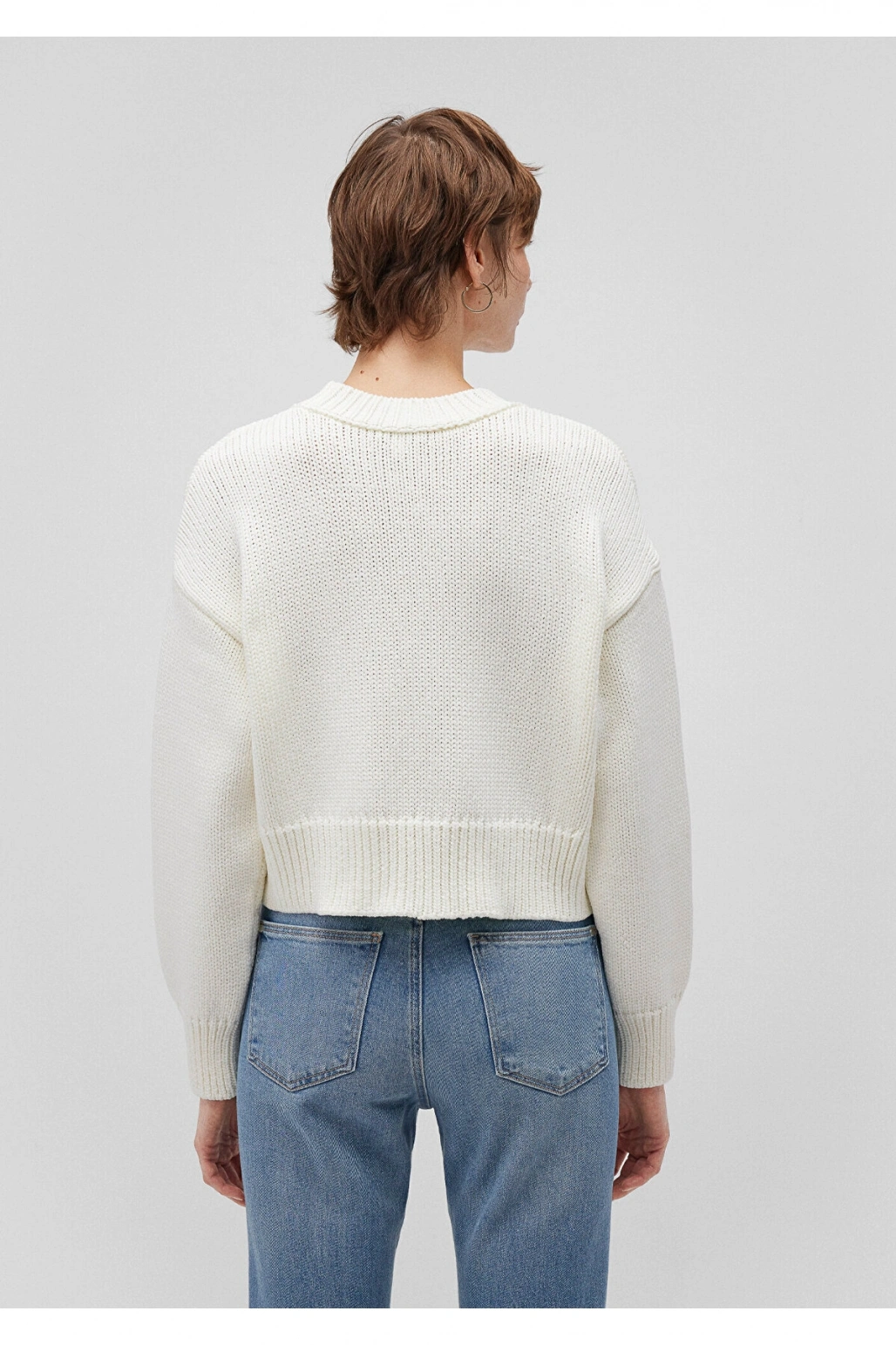 Mavi Bisiklet Yaka Beyaz Crop Kazak Regular Fit / Normal Kesim