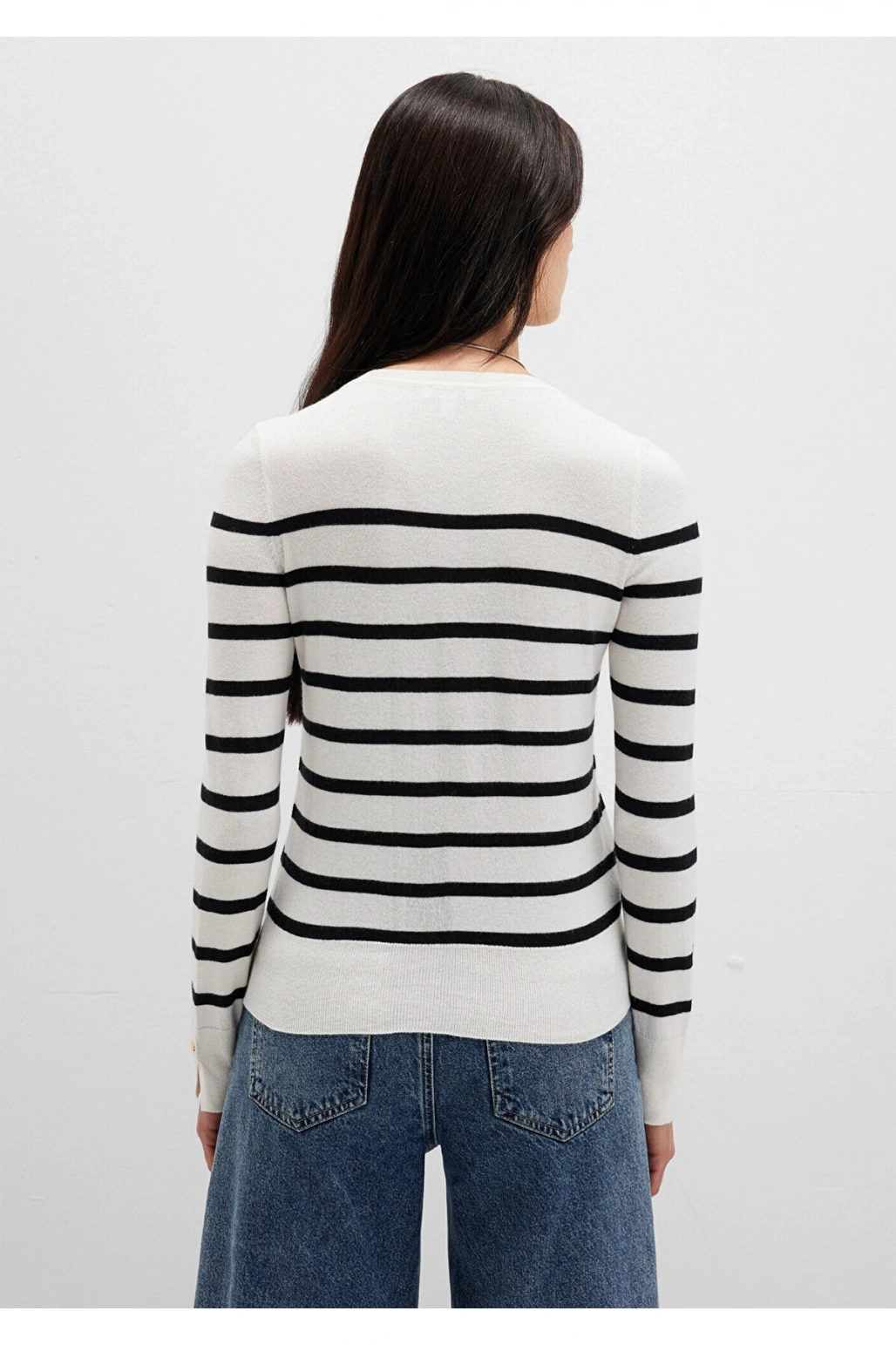 Mavi Bisiklet Yaka Çizgili Siyah Kazak Slim Fit / Dar Kesim