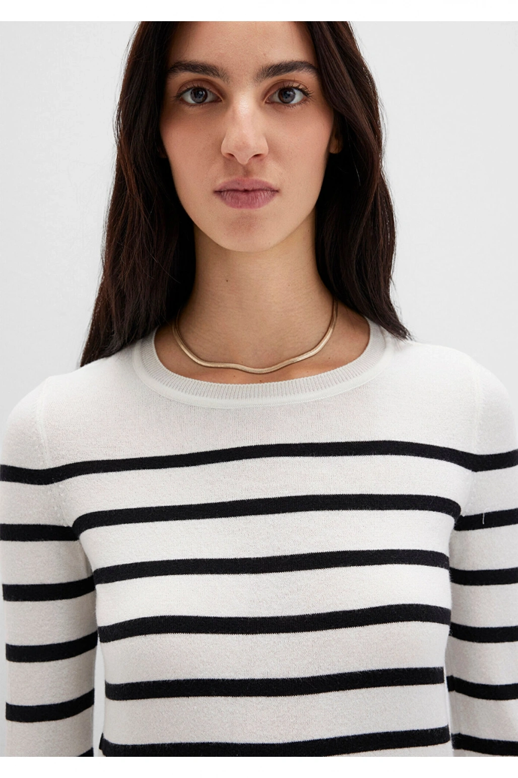 Mavi Bisiklet Yaka Çizgili Siyah Kazak Slim Fit / Dar Kesim