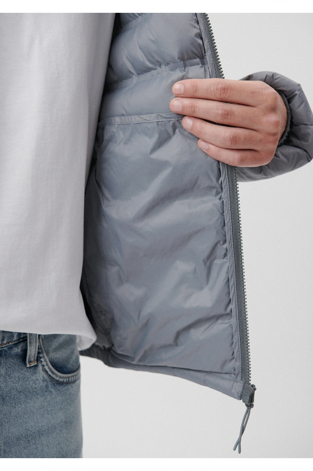 Mavi Dik Yaka Gri Şişme Mont