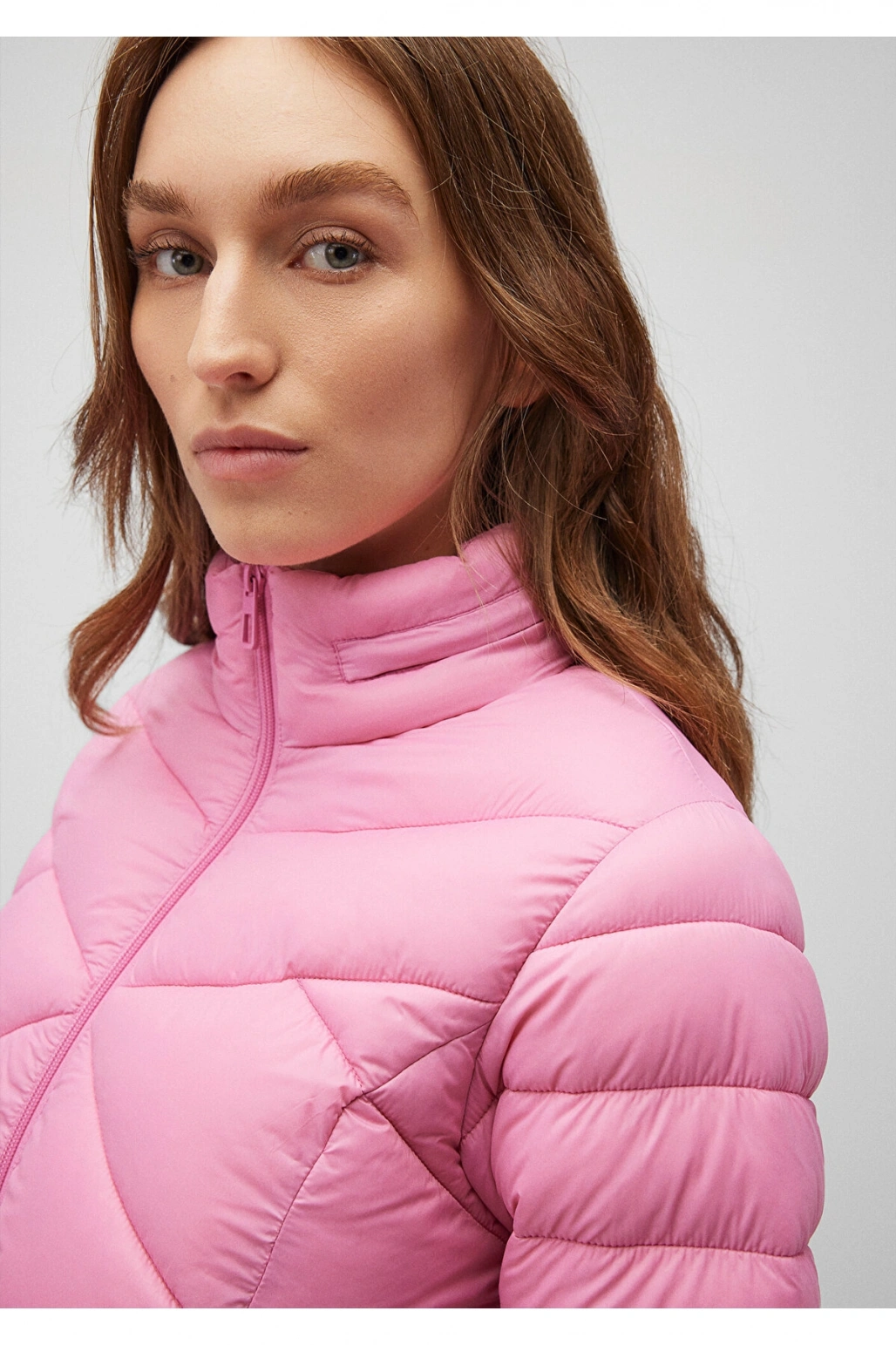 Mavi Dik Yaka Pembe Şişme Mont