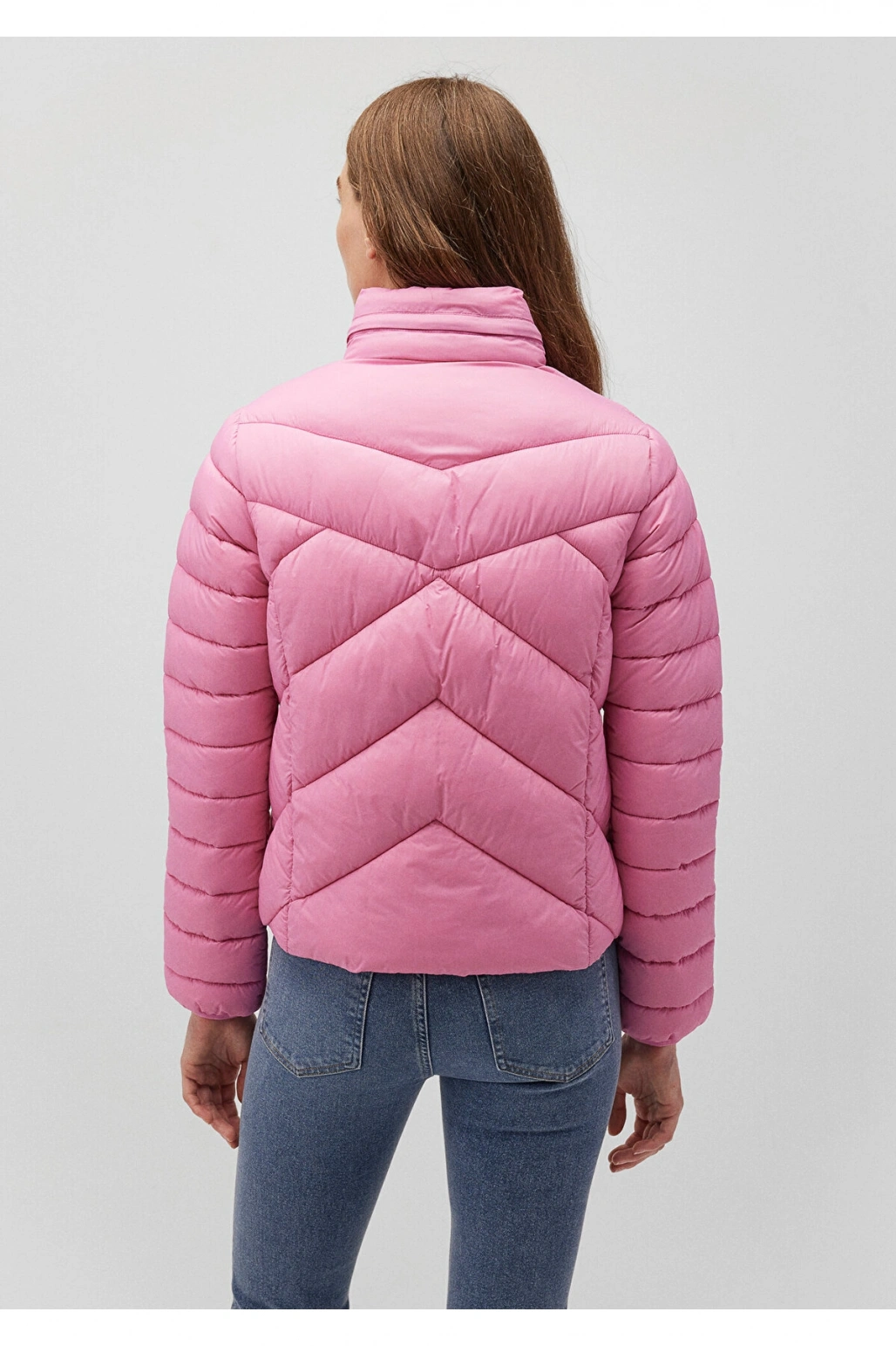 Mavi Dik Yaka Pembe Şişme Mont