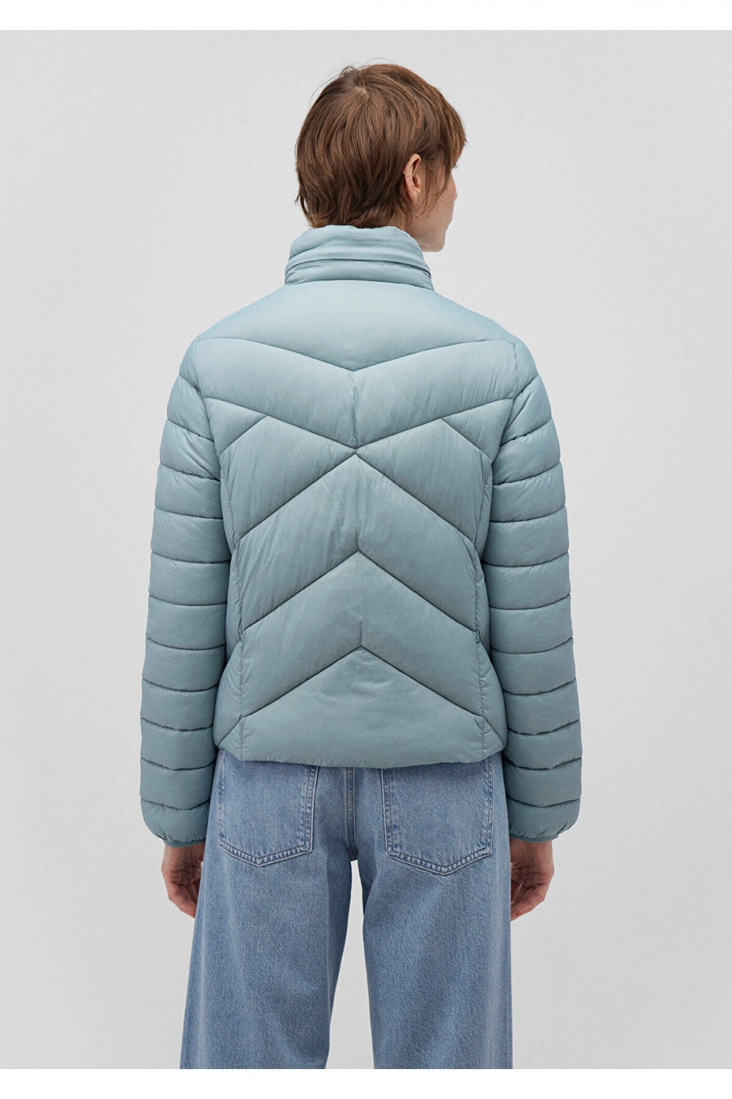 Mavi Dik Yaka Şişme Mont