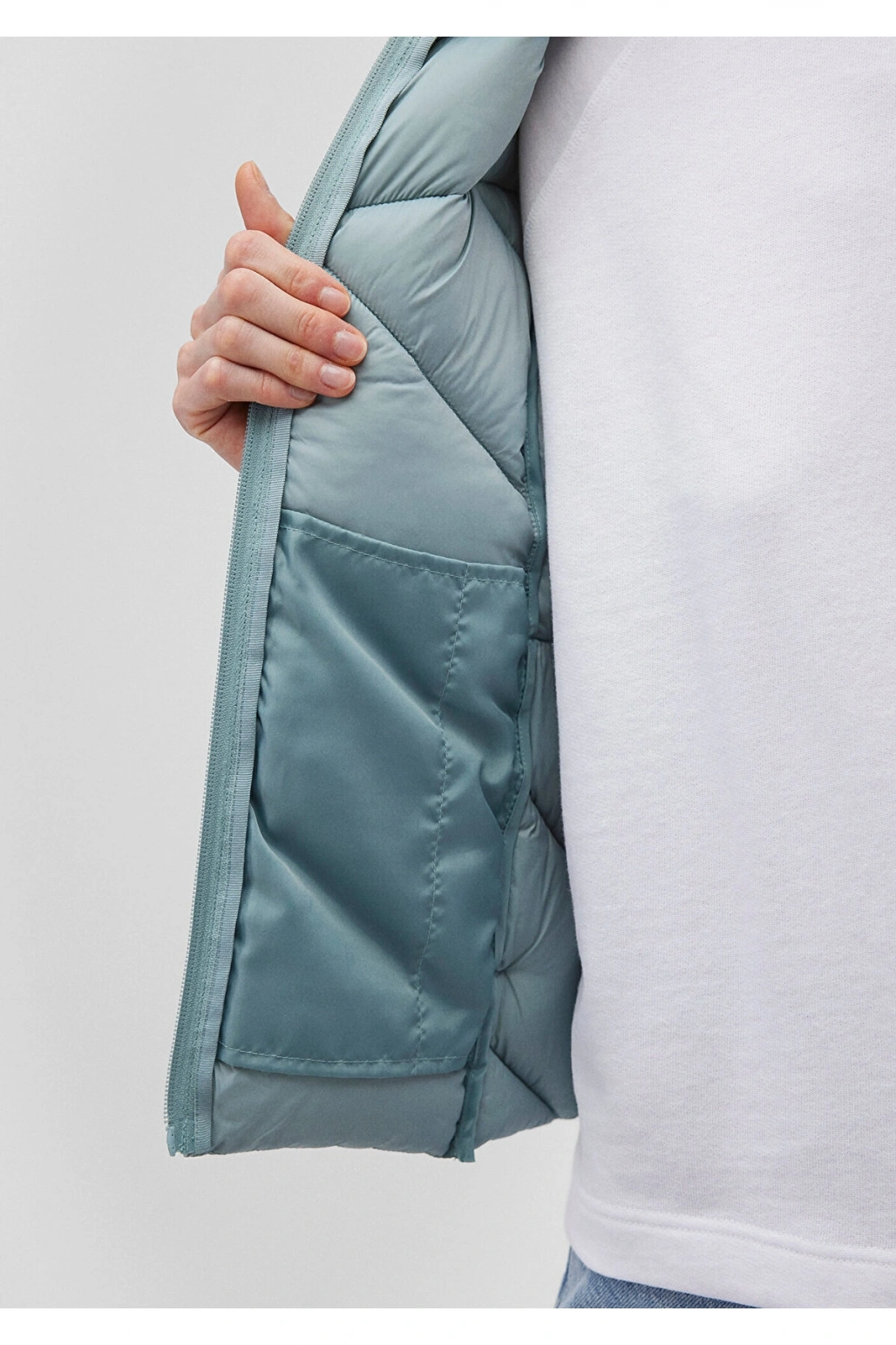 Mavi Dik Yaka Şişme Mont