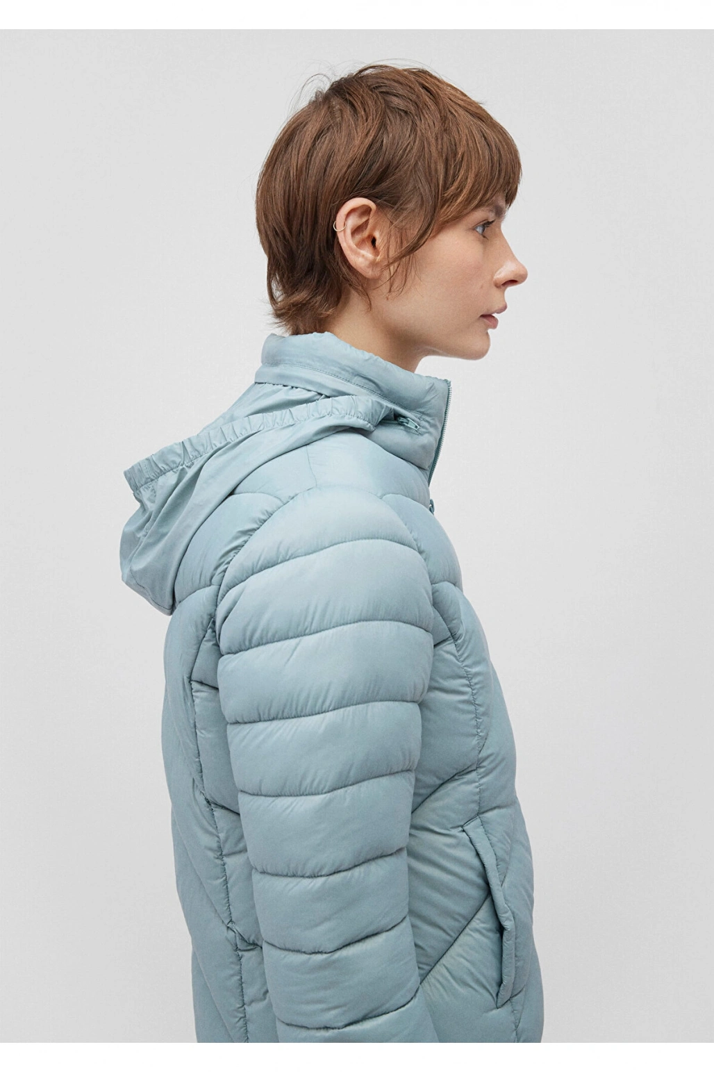 Mavi Dik Yaka Şişme Mont