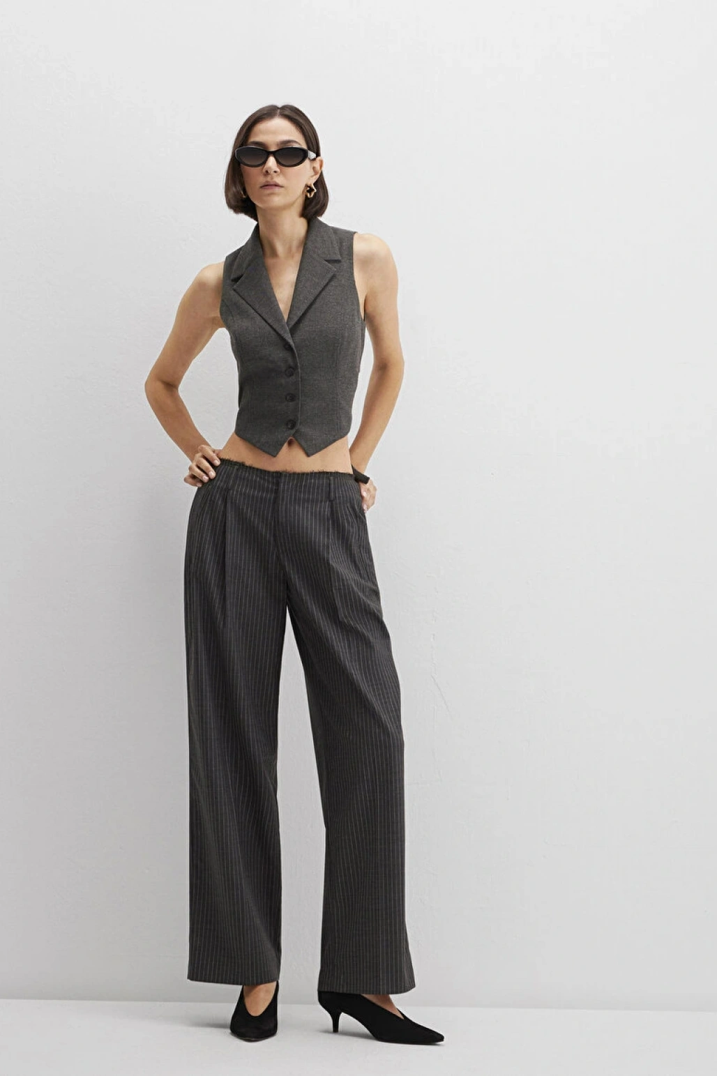 MAVİ EDITION Yün Karışımlı Çizgili Pantolon