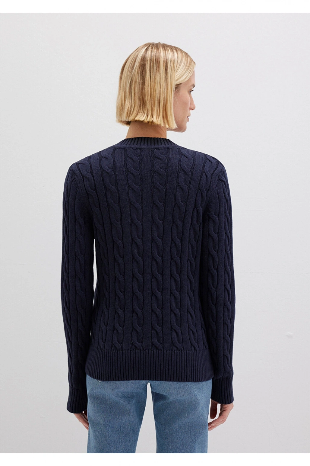 Mavi İpek Karışımlı V Yaka Lacivert Kazak Slim Fit / Dar Kesim