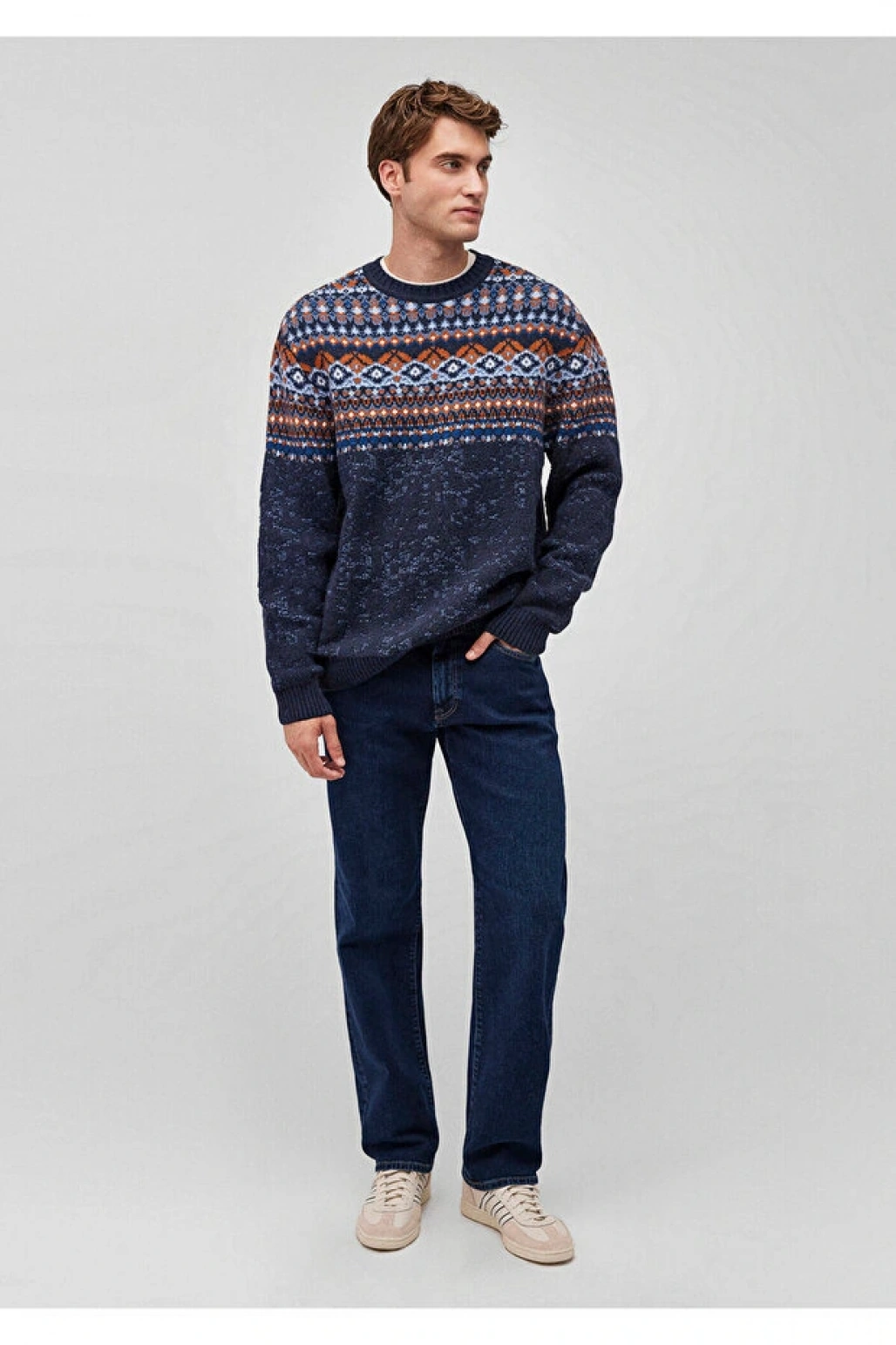 Mavi Jakarlı Lacivert Kazak Regular Fit / Normal Kesim