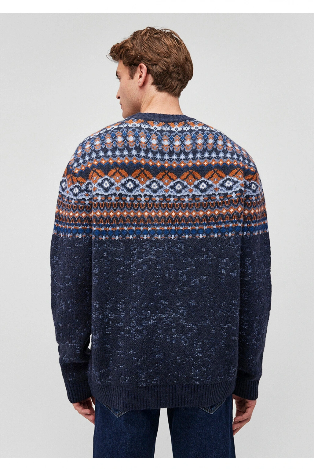 Mavi Jakarlı Lacivert Kazak Regular Fit / Normal Kesim