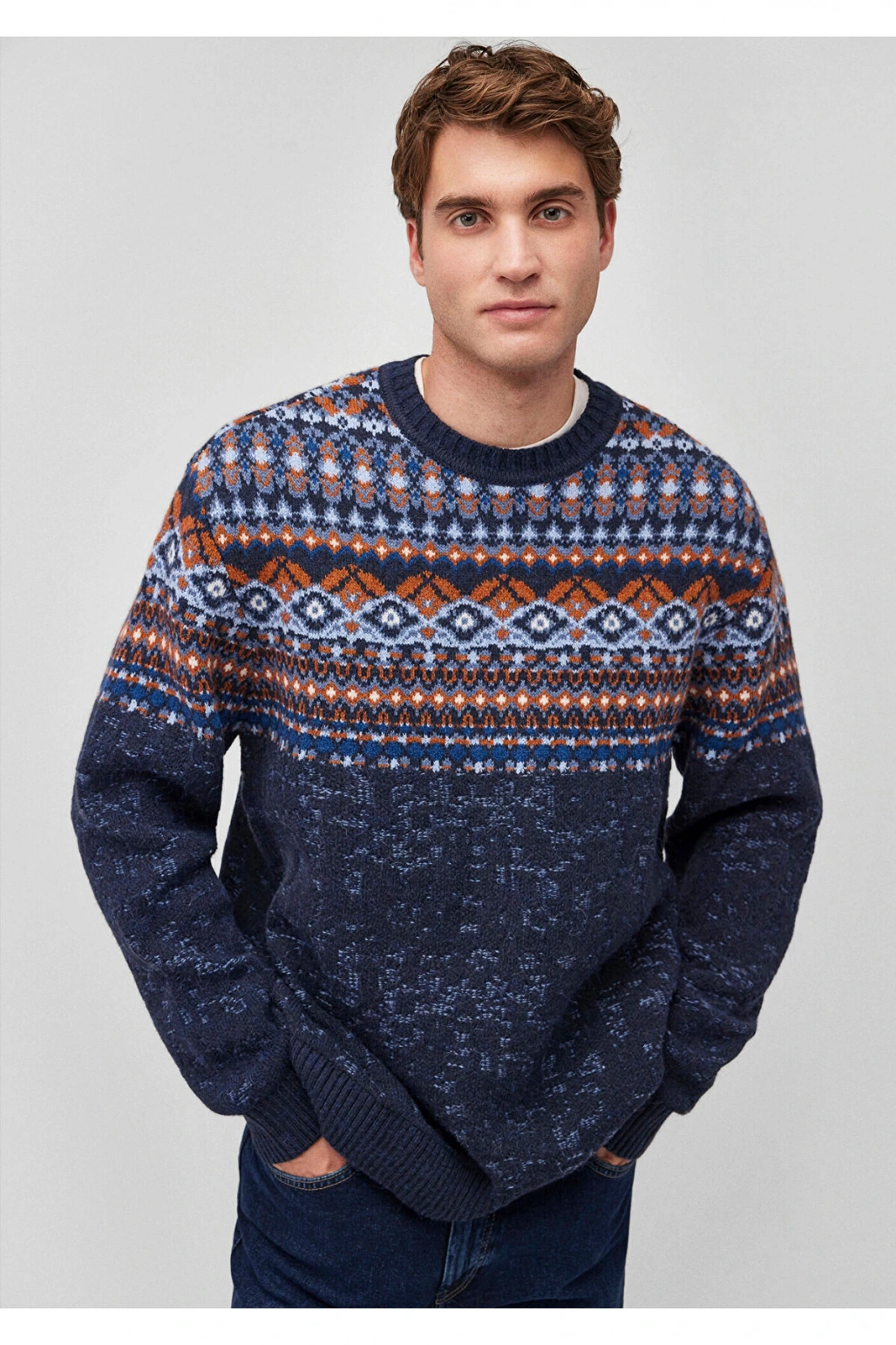 Mavi Jakarlı Lacivert Kazak Regular Fit / Normal Kesim